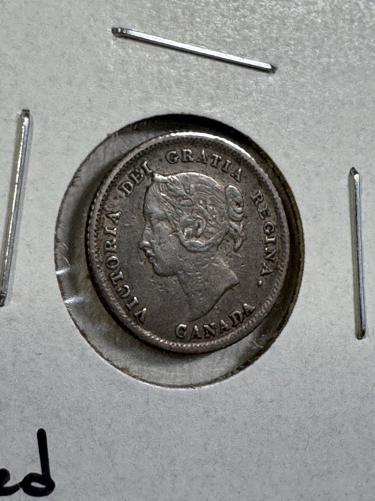 1882-H Canada 5 Cents Silver Coin Damaged