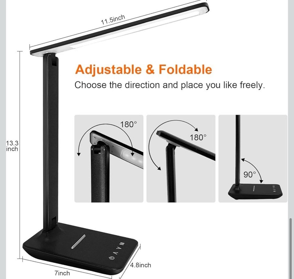Black LED Desk Lamp with USB Port – Adjustable, Dimmable, 5 Modes & Brightness