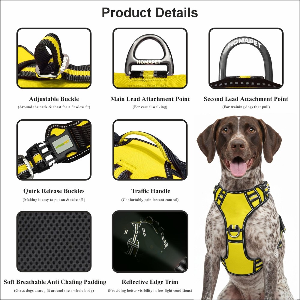 No-Pull Dog Harness with Dual Leash Attachment Points, Soft Adjustable Paddin...