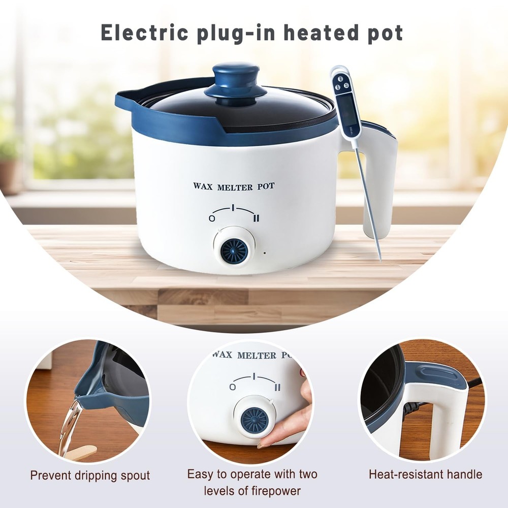 KQU Wax Melting Pot with Thermometer, Kit 2pcs, white