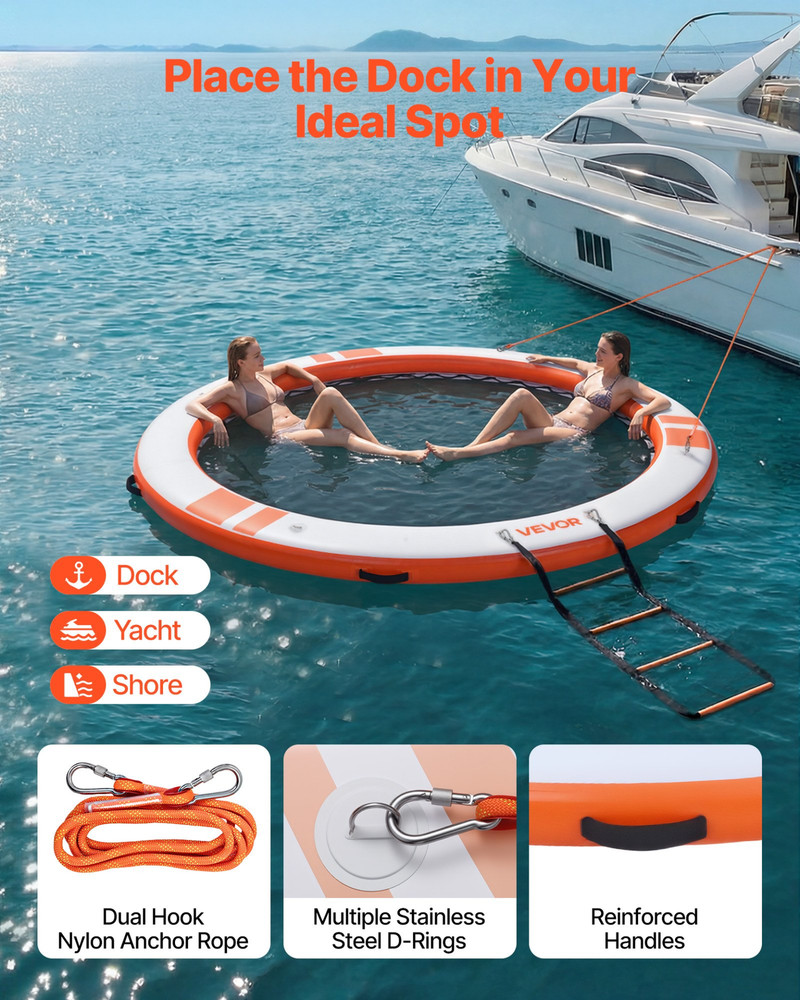 Inflatable Floating Dock, 10 FT Inflatable Dock Platform, Orange