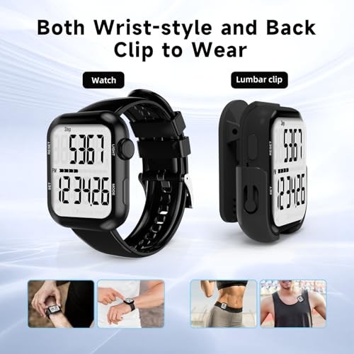 Pedometer Watch, Multi-Function Pedometer for Walking Steps and Miles, 3D Black