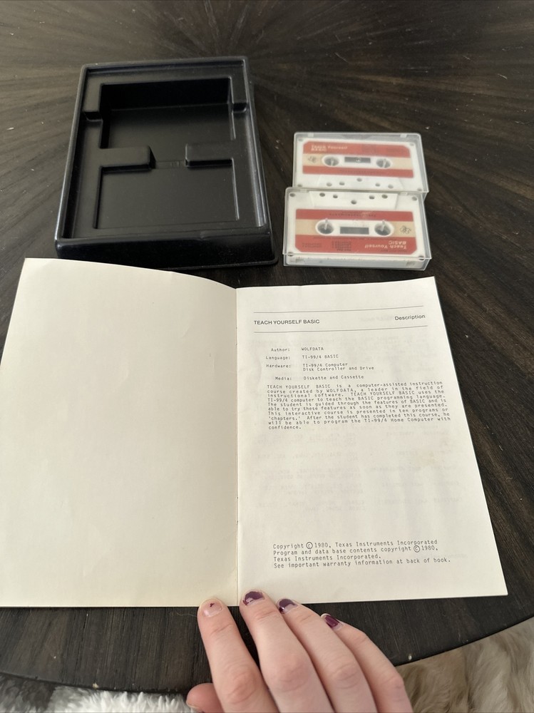 Texas Instruments Cassette Software Model PHT 6007 Teach Yourself Basic Manual &