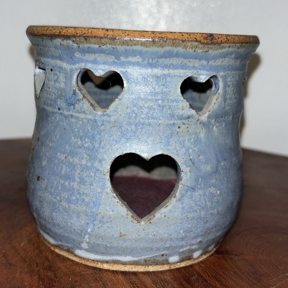 Handmade Stoneware Heart Luminary Signed “Pearl”