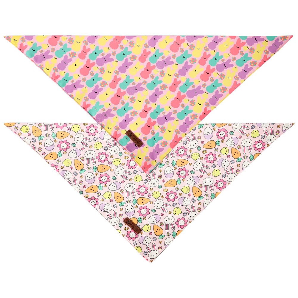 2 Pack Easter Dog Bandanas Egg Print Triangle Reversible Rabbit Carrot Large