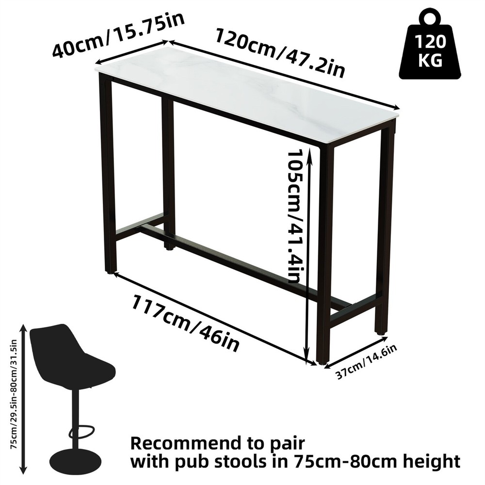 41"Tall Bar Table Sintered Stone Top w/Black Frame, Scratch Proof Kitchen Office