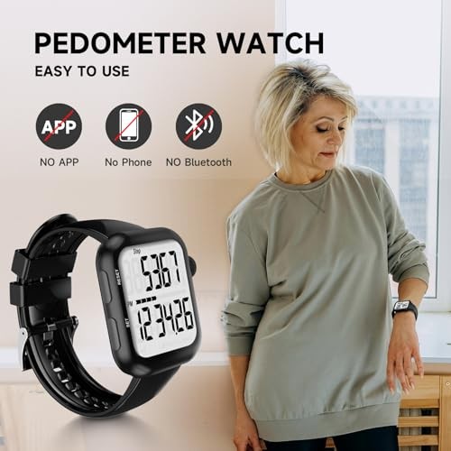 Pedometer Watch, Multi-Function Pedometer for Walking Steps and Miles, 3D Black