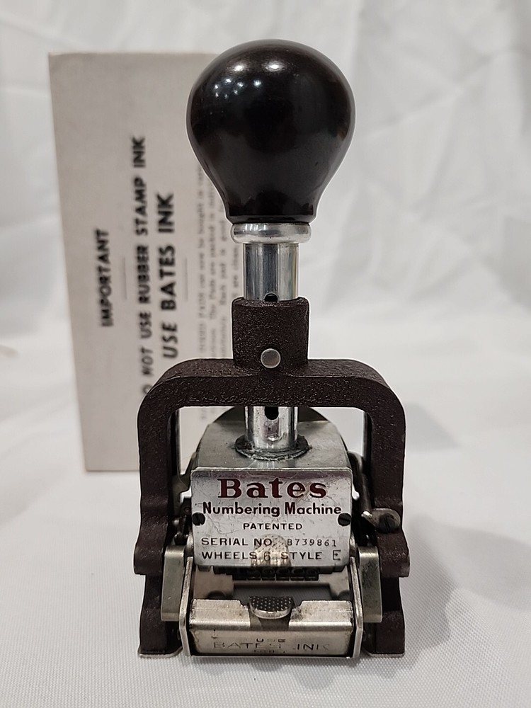 Bates Vintage Numbering Machine Stamper 6 Wheel Style E With Box