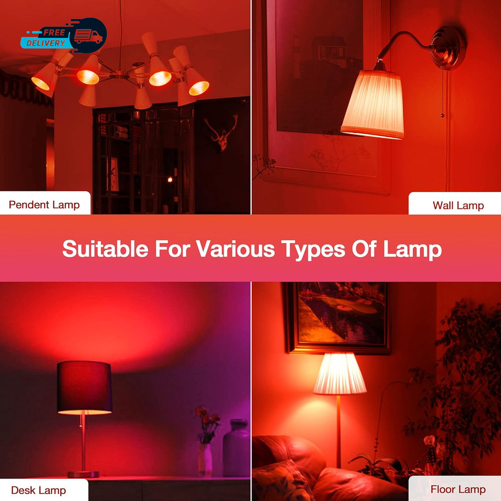 LED Red Light Bulb 60W Equivalent, A19 LED E26 Base Red Color Light Bulbs