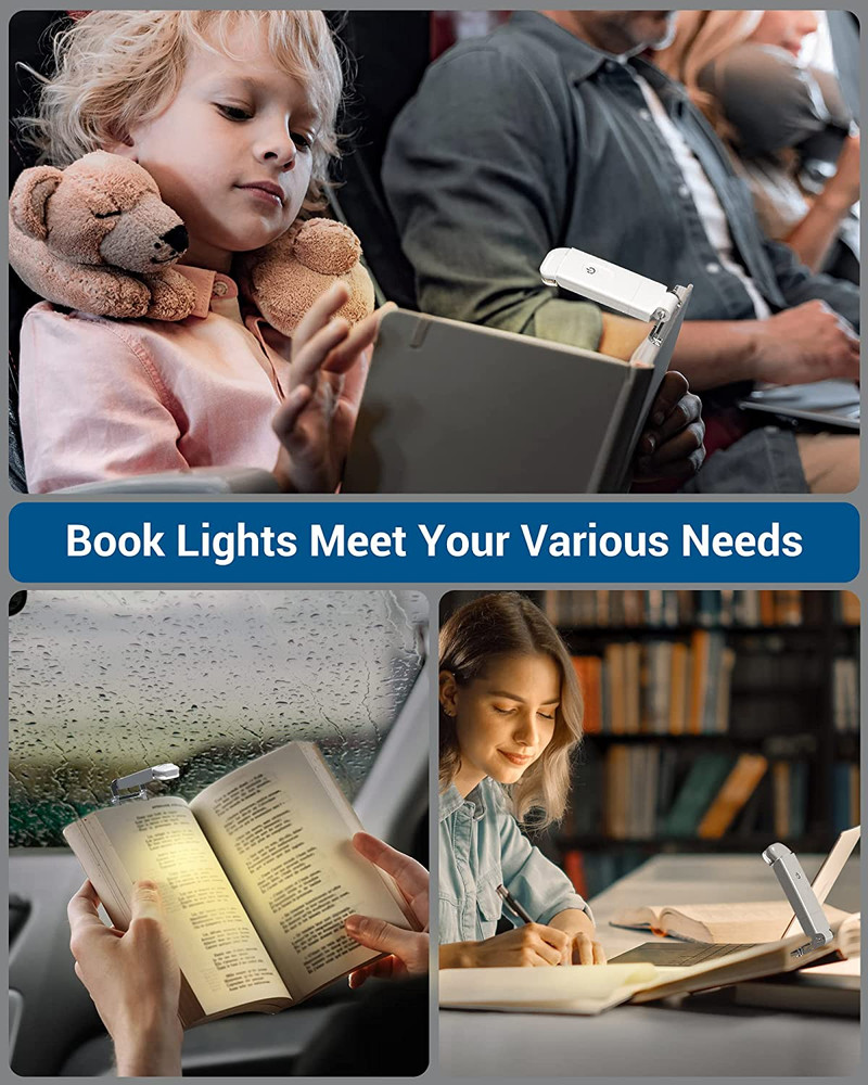 USB Rechargeable Book Light, Warm White, Brightness Adjustable for Eye-Protectio