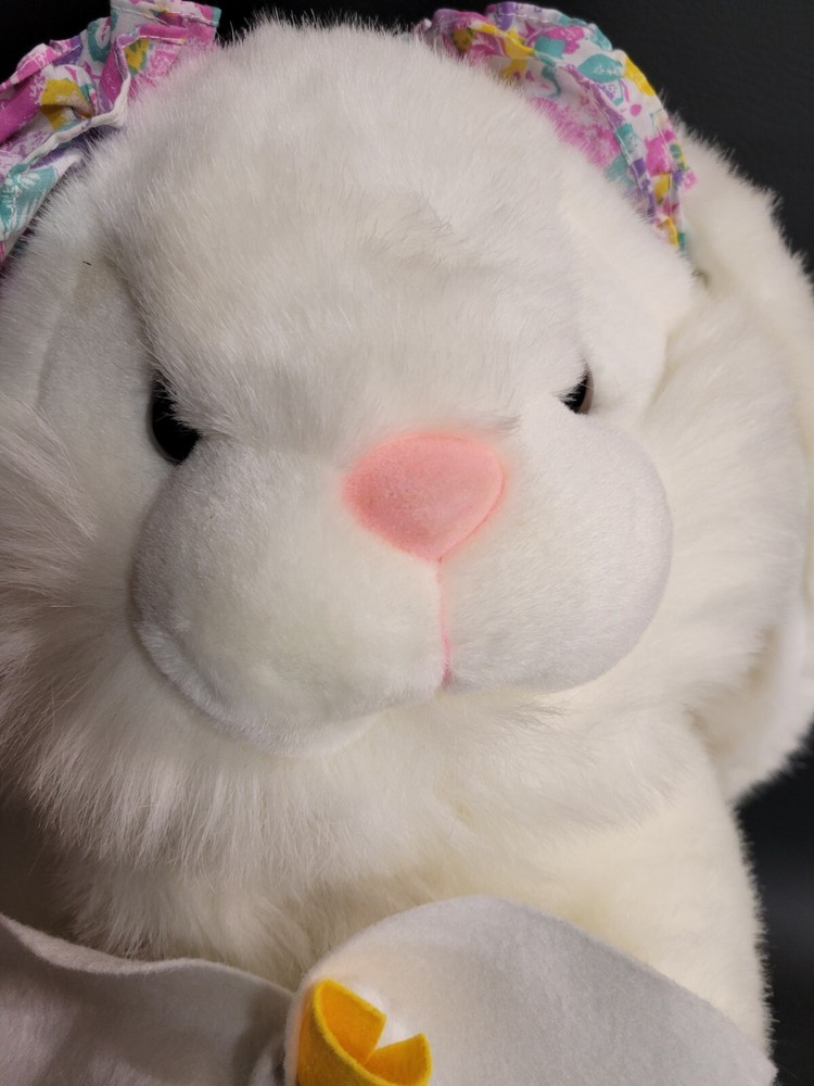 Large 18" Plush White Lop Eared Easter Bunny Rabbit Holding Spring Flower
