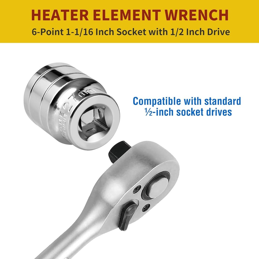 1-1/16 Inch RV Water Heater Element Socket Wrench for 3/4" NPT Thread Silver