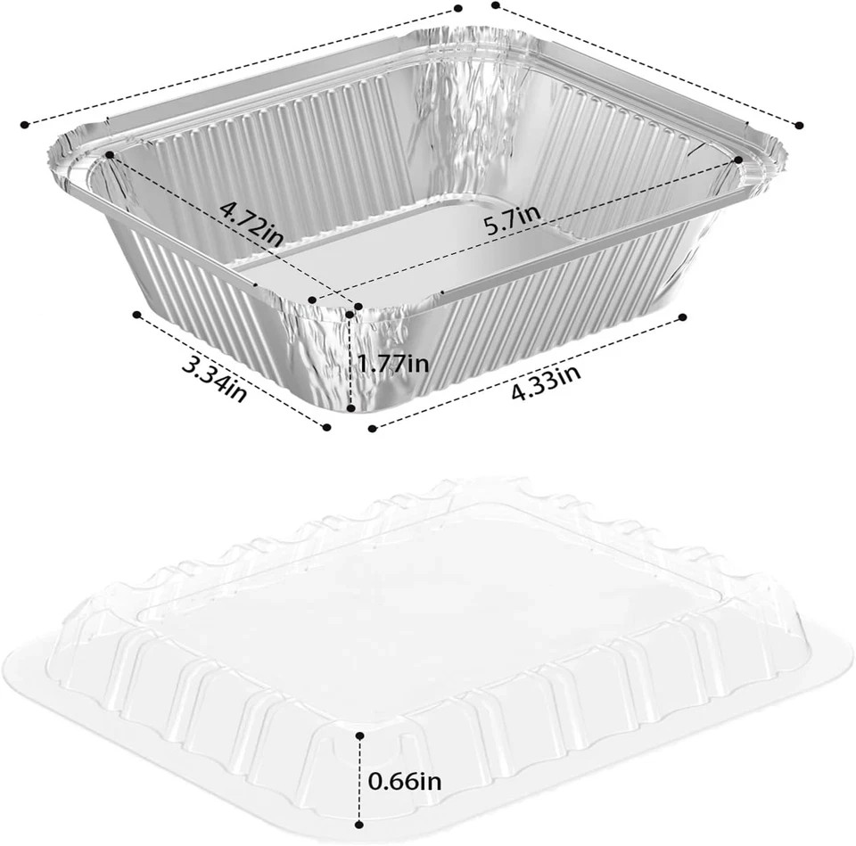100 Pack 1 Lb Rectangular Disposable Aluminum Foil Pans with Dome Lids