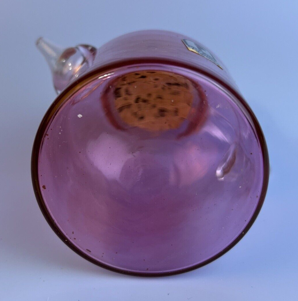 Pilgrim Glass Blown Glass Mini Pitcher ~ Cranberry with Clear Handle