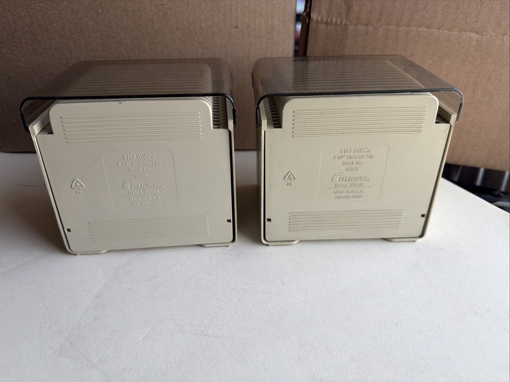 Two Fellowes STEP CUBE 3.5 Diskette File Storage Boxes One Has Damage See Pics