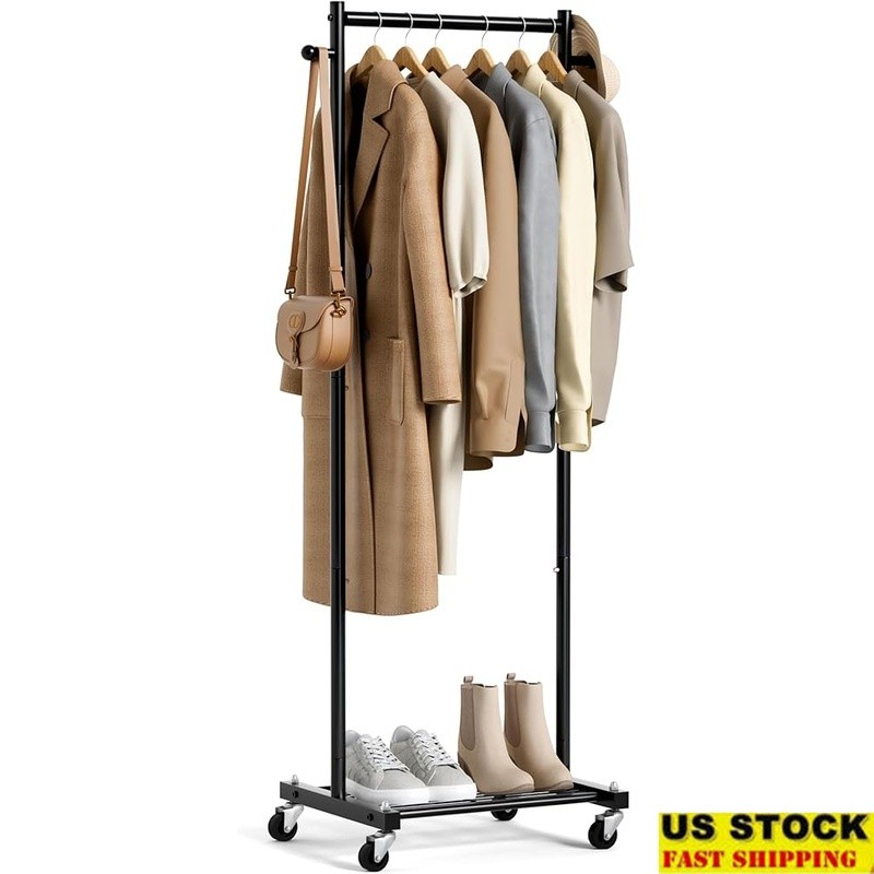 Portable Clothes Rack Rolling Garment Rack Small Spaces Adjustable Storage New