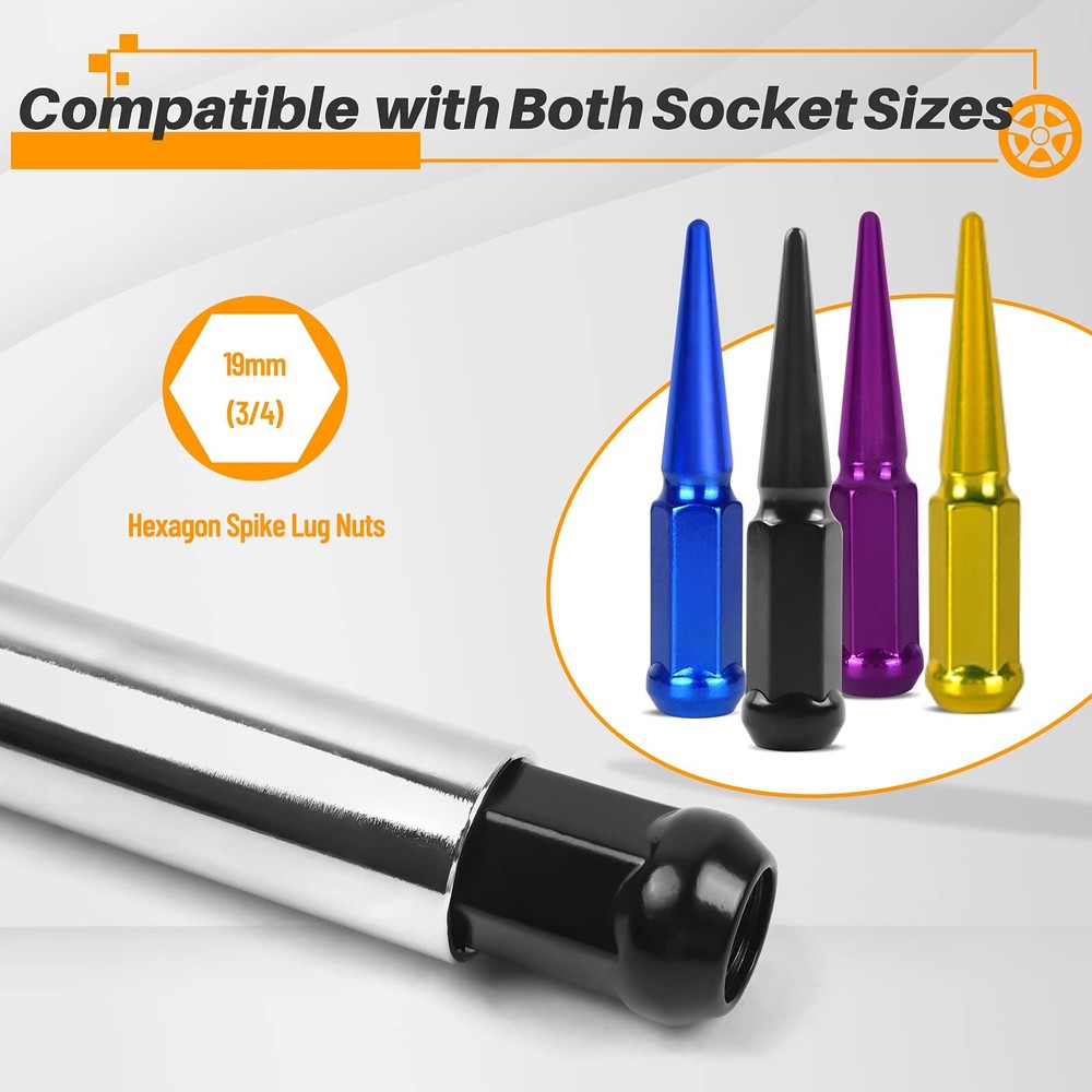 MIKKUPPA Spike Lug Nuts Socket Hexagon, Hexagon Chrome