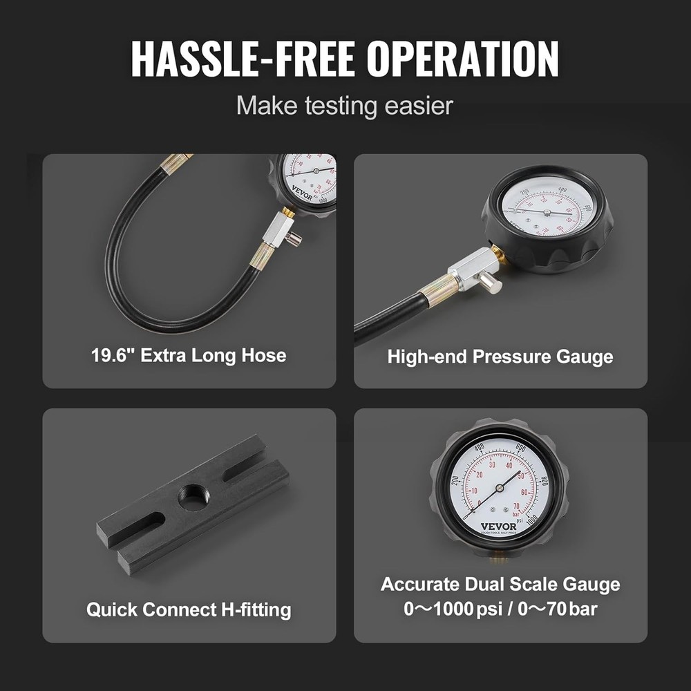 Precision Diesel Compression Tester with 18 Adaptable Pieces for Mechanics