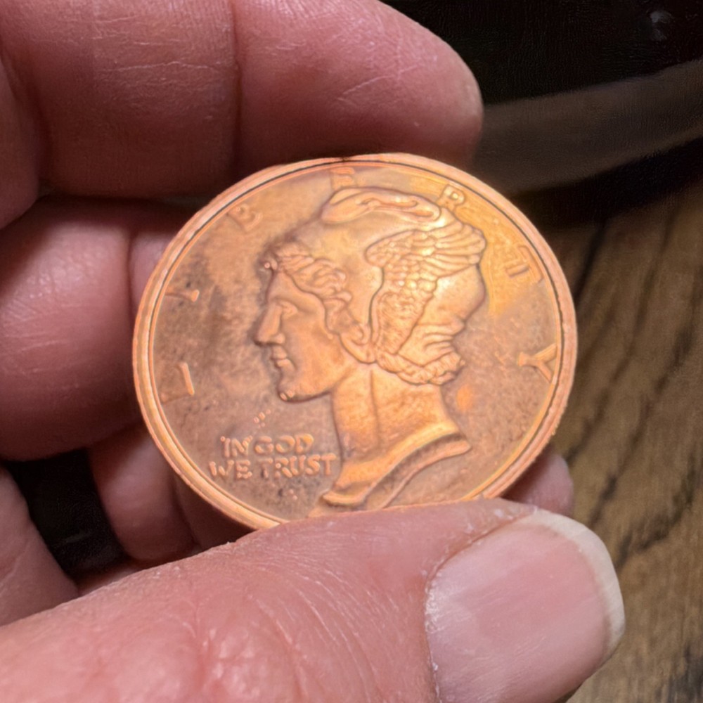 2012 Dated AVDP Ounce .999 Copper Mercury Dime Design