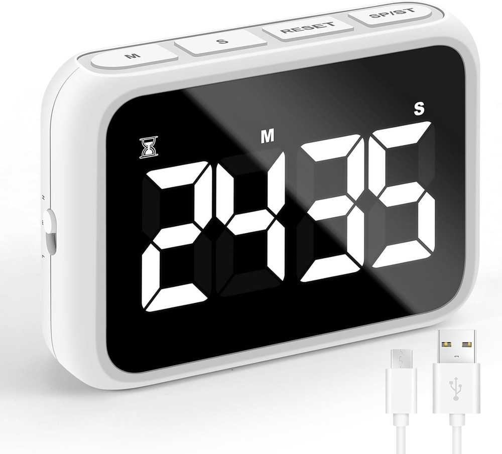 USB Rechargeable Loud Digital Kitchen Timer with Large LCD Display & Adjustable