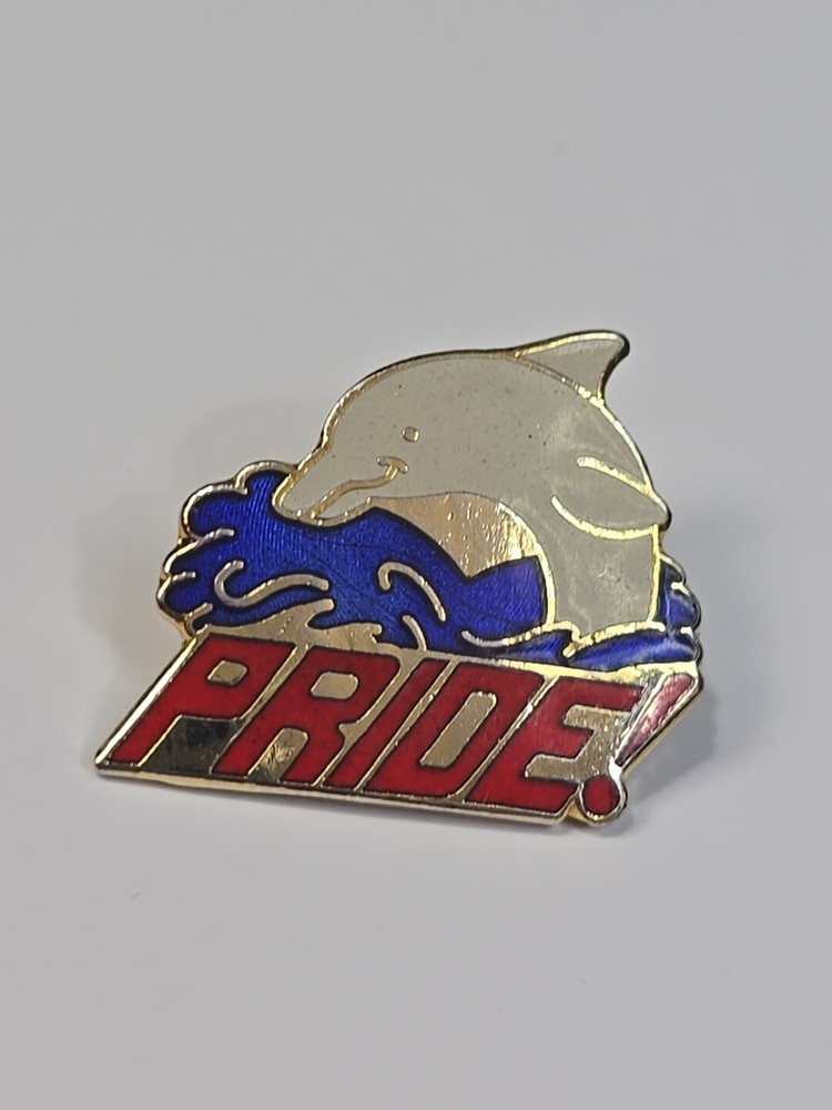 Dolphin Pride Mascot Lapel Pin Red Blue & Gray