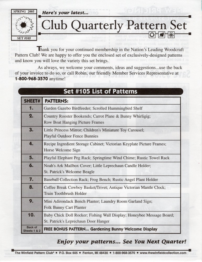 ©2005 The Winfield Collection Pattern Club Woodcraft Pattern Pack # 105