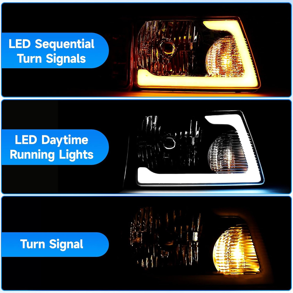 LED DRL Headlight Assembly Fit for 2001-2011 Ford Ranger W/Sequential Turn Light