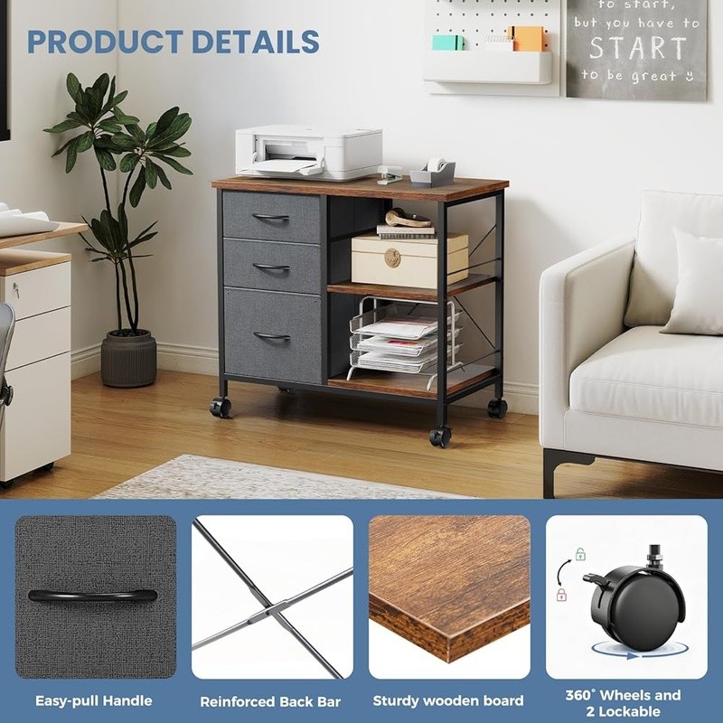 Heavy Duty Mobile Printer Stand W/ Storage Drawers Rolling Office Table New