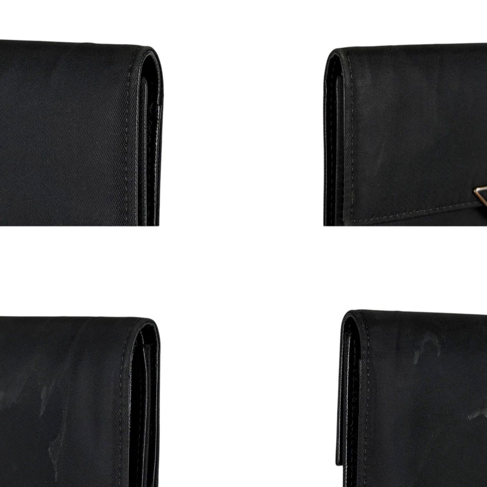 PRADA Triangle Logo Tri-Fold Wallet Compact Wallet Black Tessuto Nylon