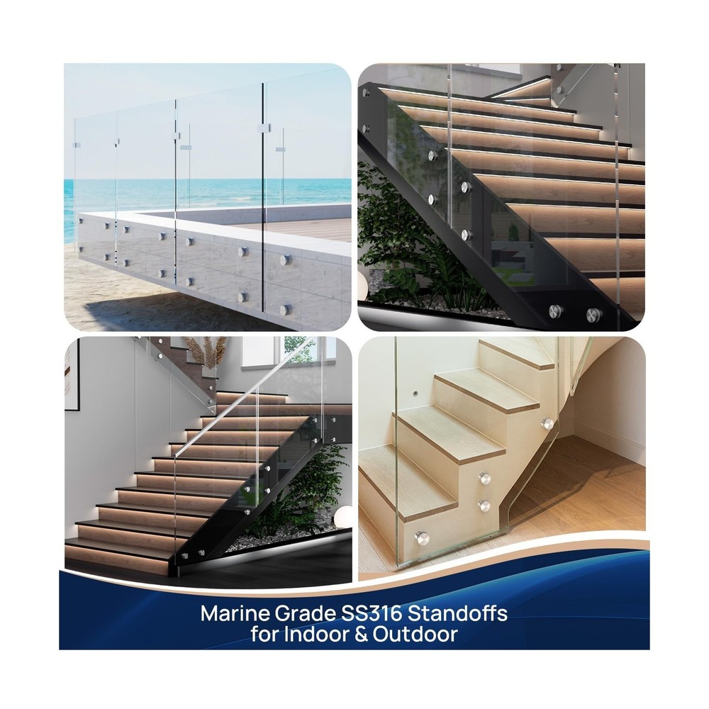 10 Pack LukLoy SS316 Solid 1.32lb Heavy Duty Glass Railing Standoff Hardware ...