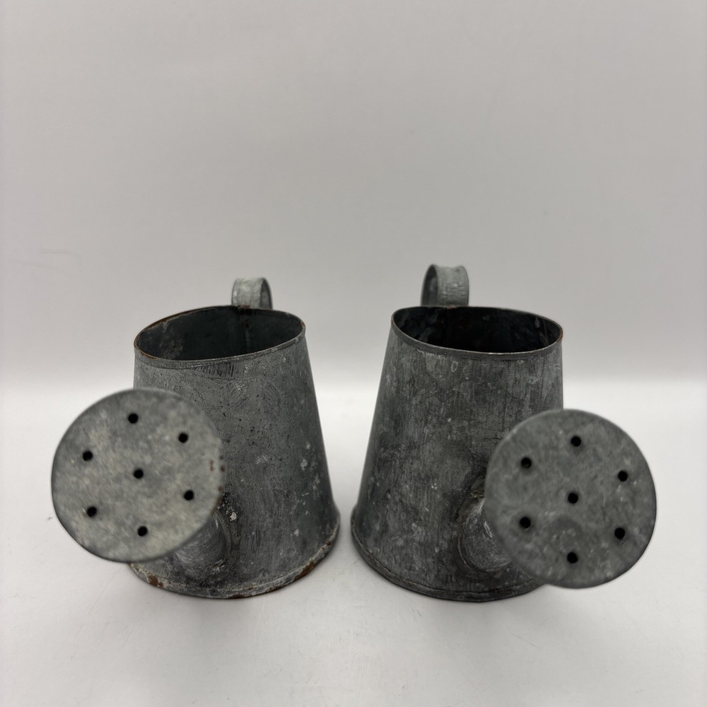 Set of 2 Mini Galvanized Watering Cans Decorative 2.25 Inch Rust