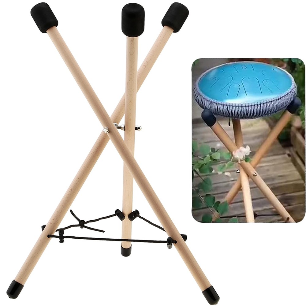 Handpan Drum Stand, Solid Beech Wood Tongue Drum Bracket, Adjustable Tripod S...
