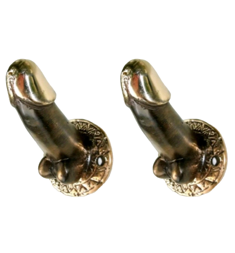 2 small PENIS shape 5 cm hook knob DOOR pull  2” back plate hand made solid
