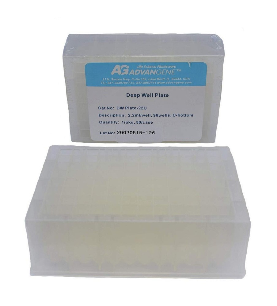 Deep Well Plate, 2.2ml, U Bottom, w/Lid, non-sterile (24/Pack)