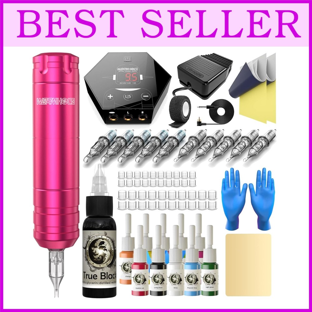 Complete Rotary Tattoo Machine Kit with Ink & Needles