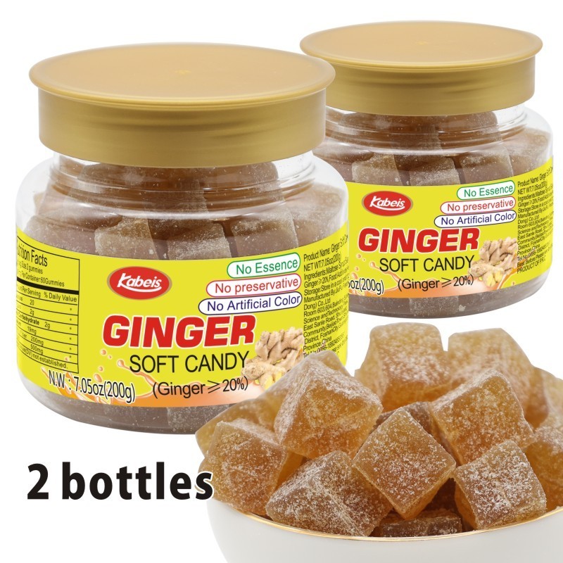2 Bottles Ginger Chews Candy  Natural Original Candy Bulk Jar 7.05oz*2