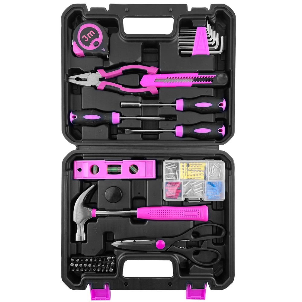 Pink Tool Set,102-Piece Home Pink Tool Kit for Women with Storage Case, Basic...