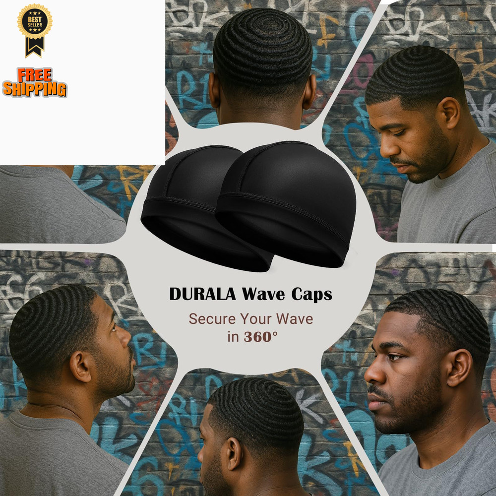 DURALA Super Elastic Wave Cap, Good Compression One Size-X-Large, Black+black