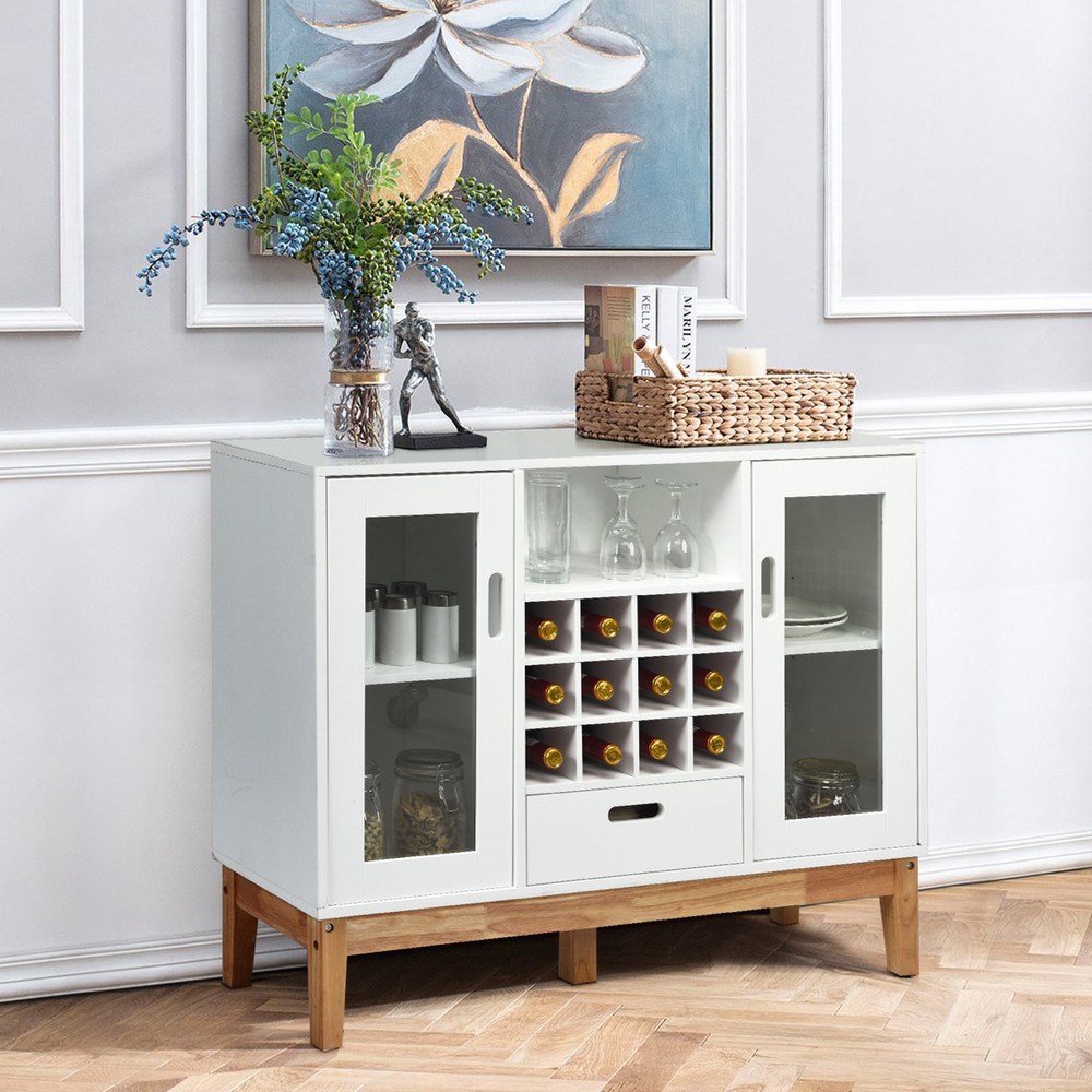 Wood Wine Storage Cabinet Sideboard Console Buffet Server w/ Wine Rack & Drawer