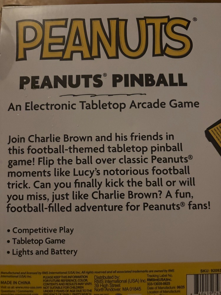 Peanuts SNOOPY Electronic Tabletop Arcade Game PINBALL Machine w/ Lights & Sound