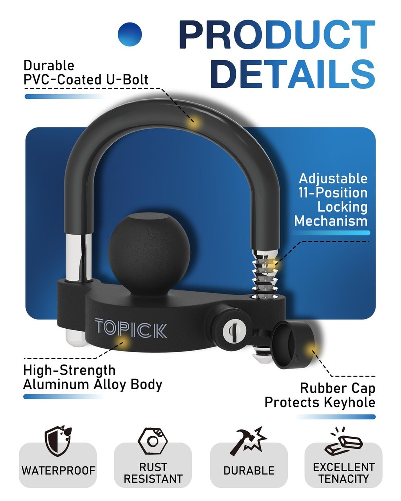 TOPICK Keyed Alike Trailer Coupler Lock Set, Kit Include Black