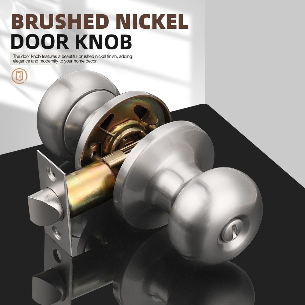 GOBEKOR Brushed Nickel Door Knobs Privacy Door Knobs Interior for Bedroom Bat...