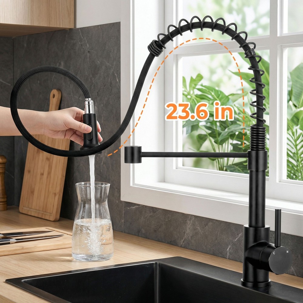 High-Arc Pull-Down Kitchen Faucet with Dual Spray Modes, 23.6" Retractable Hose