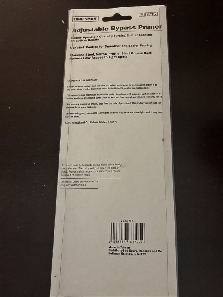 Craftsman Adjustable Bypass Pruner NIP - Part # 83715