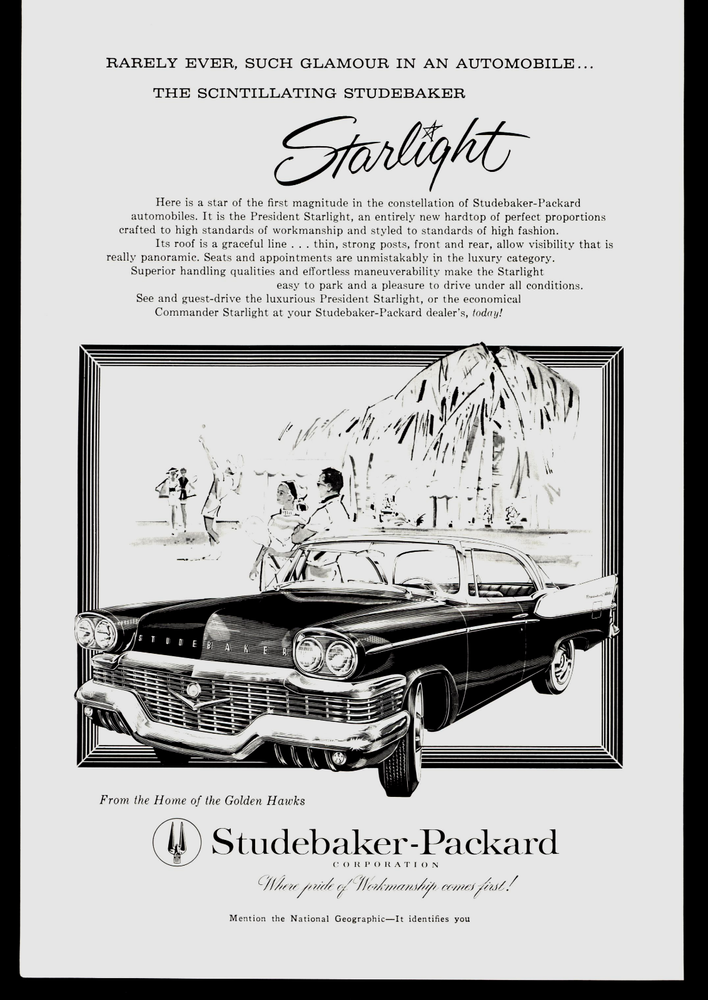 1958 DOUBLE- SIDE STUDEBAKER-PACKARD STARLIGHT COMMANDER & SAS AIRLINES PRINT AD