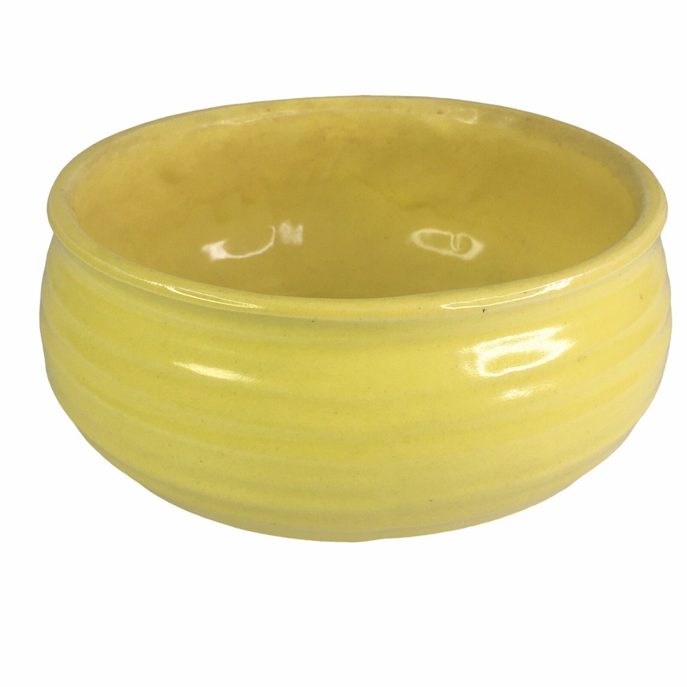 Vintage 8" Brush Pottery Bowl Yellow Beehive pattern Planter
