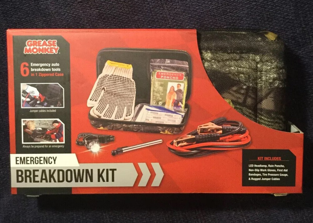 Grease Monkey Auto Emergency Kit 6 Breakdown Tools In Case Brand New In Box