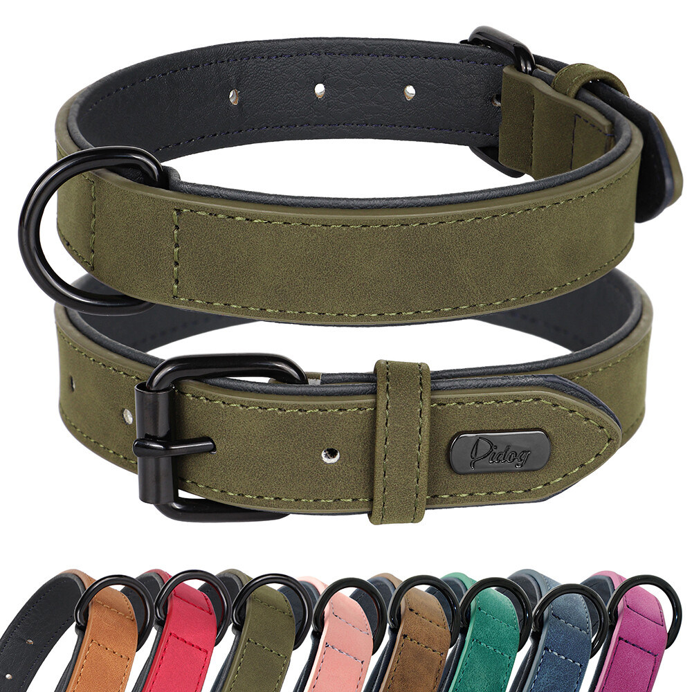 Leather Dog Collar Small Medium Large Soft Padded Adjustable for Pets Durable