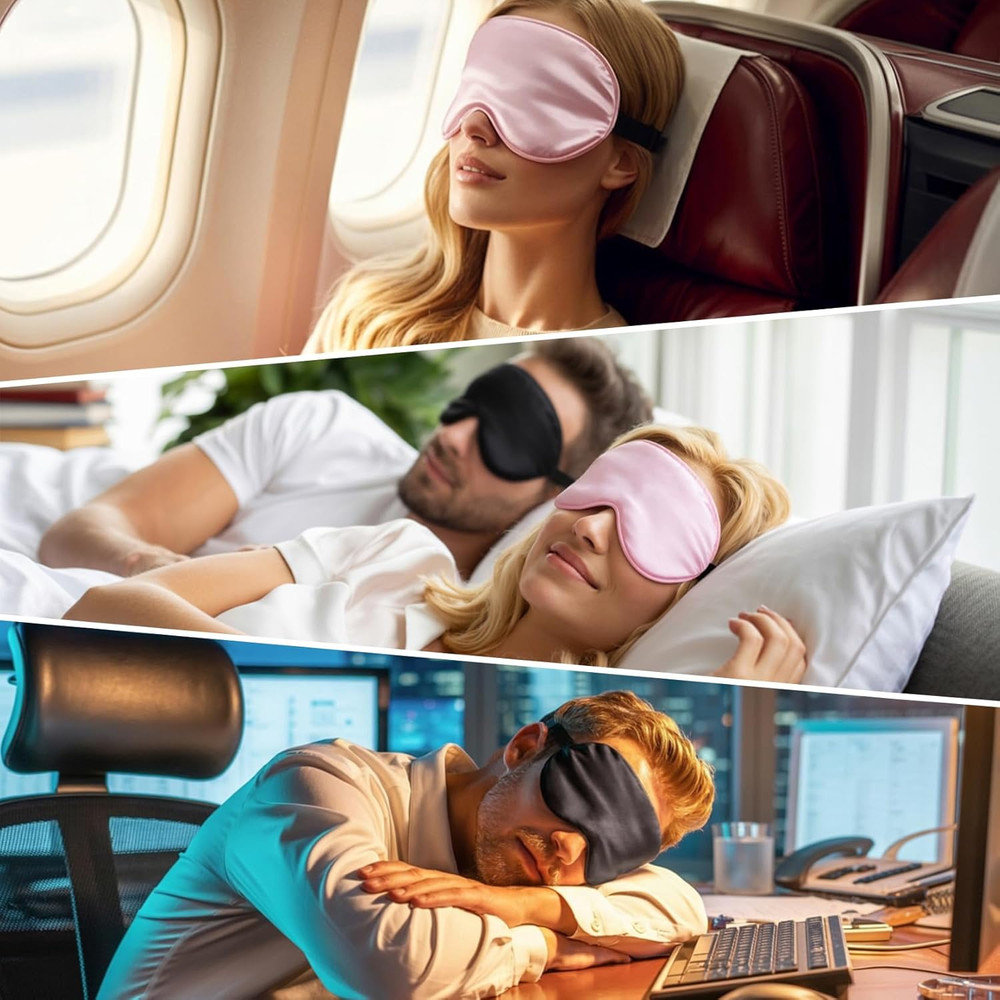 Silk Sleep Mask – 2 Pack Silk Eye Mask for Sleeping, Adjustable Strap, 100% Blac
