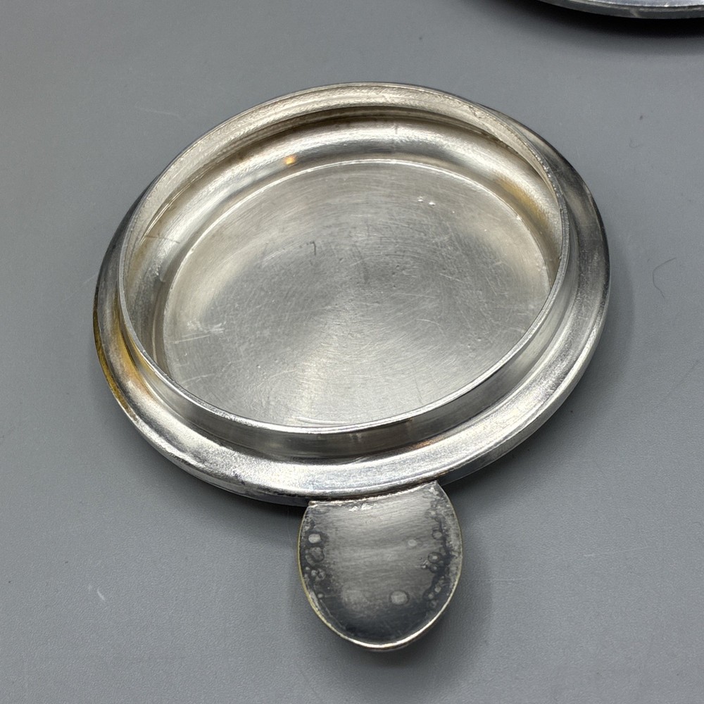 Silver Plate Tea Strainer Press Cup Handle Lid 3pc Marked